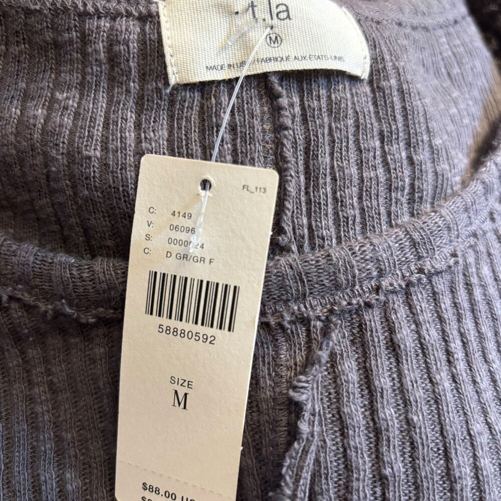 Anthropologie T.LA $88 Sasha Ribbed Cotton Gray Midi Dress Medium NWT - Picture 6 of 7